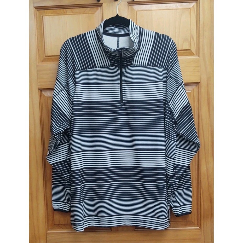 Lands End Women Jacket Size 3x Black White Stripes Long Sleeve Full Zip Active